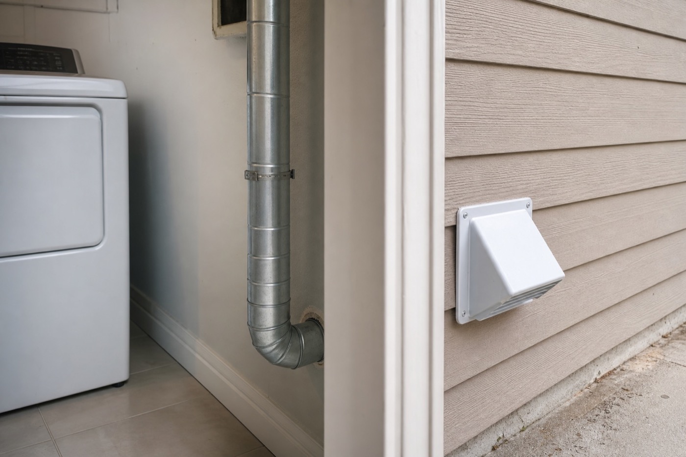 Rigid dryer vent ducting installed along a wall
